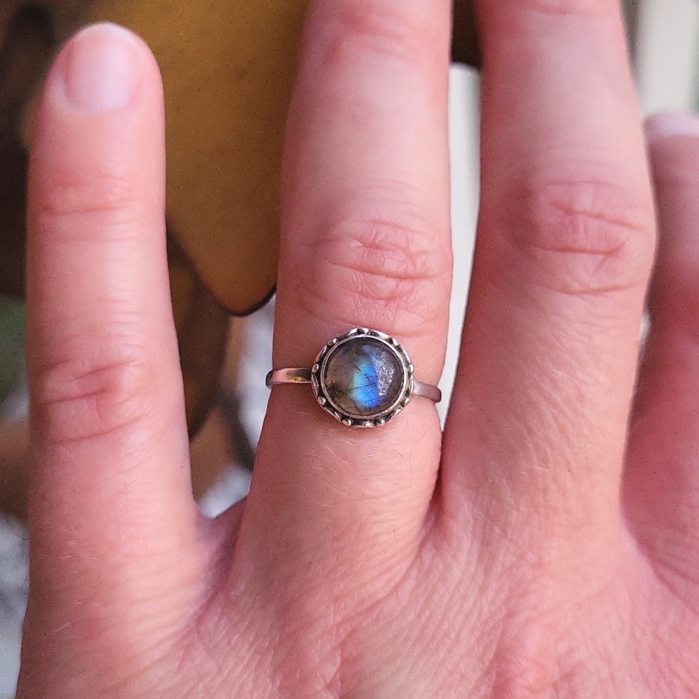 Natural Blue Flash Labradorite Ring 925